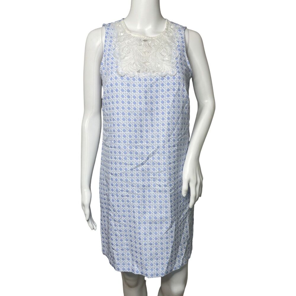 Romeo + Juliet Dress Women Small Blue White Geometric Shift Lace Feminine Preppy